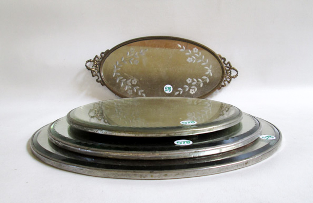 Appraisal: FOUR PLATEAU MIRRORS three of which are round and one