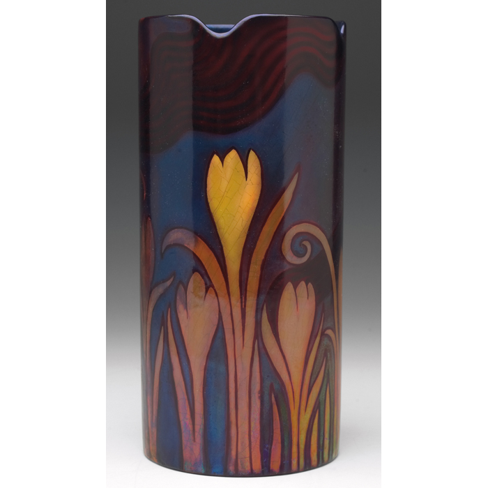 Appraisal: Zsolnay vase cylindrical shape stylized crocus designs under a colorful