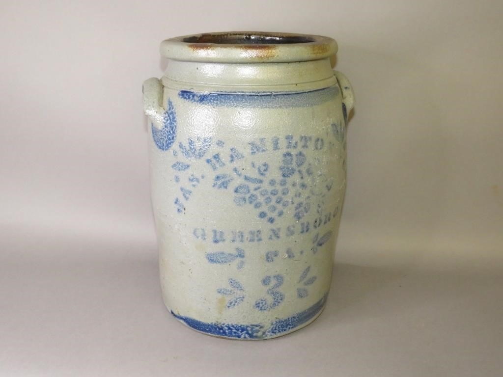 Appraisal: GALLON COBALT DECORATED STONEWARE CROCK BY JAMESca three gallon salt