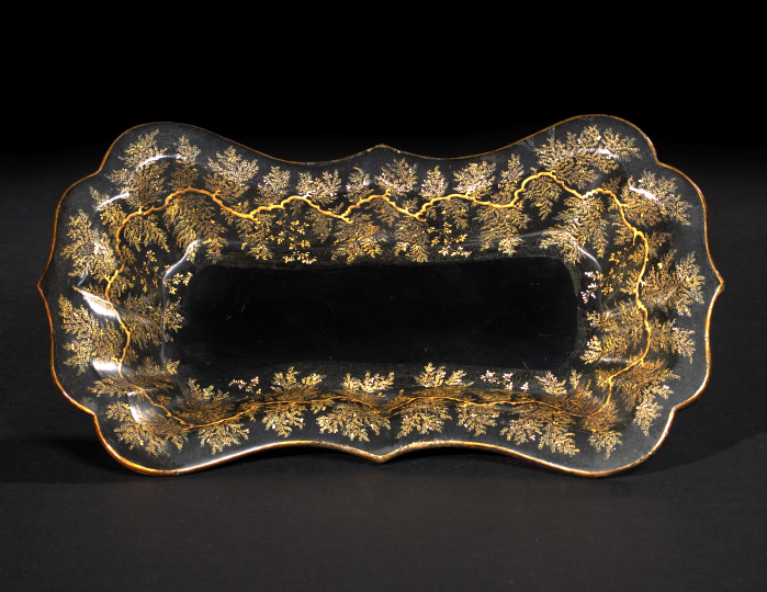 Appraisal: English Parcel-Gilt Black-Lacquered Papier-Mache Shaped Bowl third quarter th century