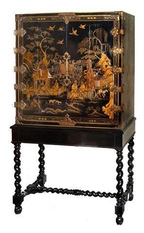 Appraisal: AN TH CENTURY BLACK LACQUER CABINET on a later stand