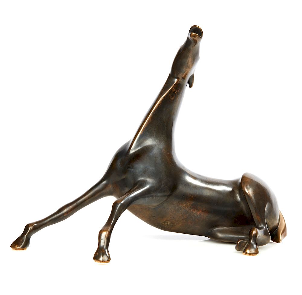 Appraisal: Bronze Loet Vanderveen - Horse Bronze sculpture of a sitting