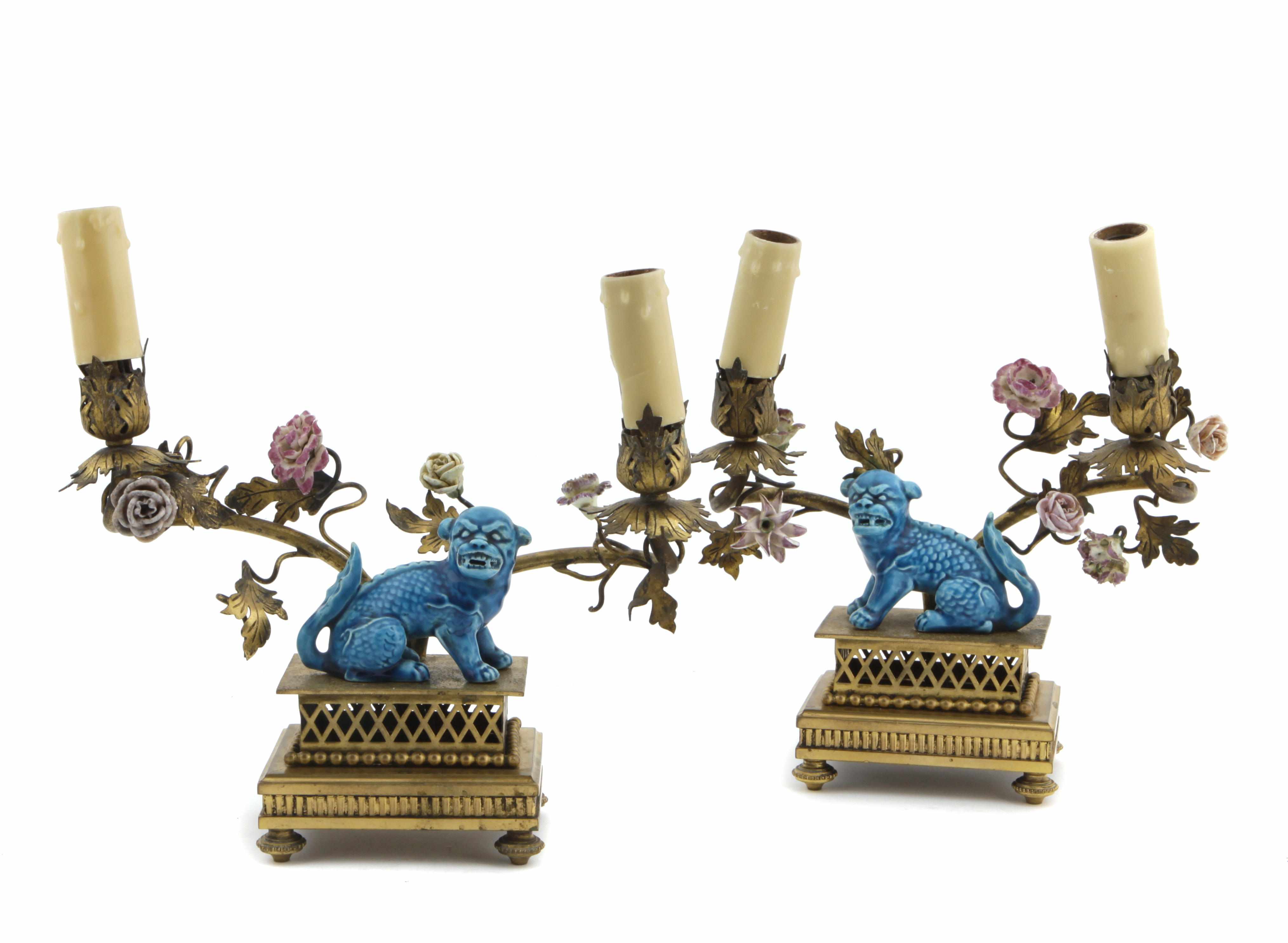 Appraisal: A pair of French porcelain gilt bronze mounted two light