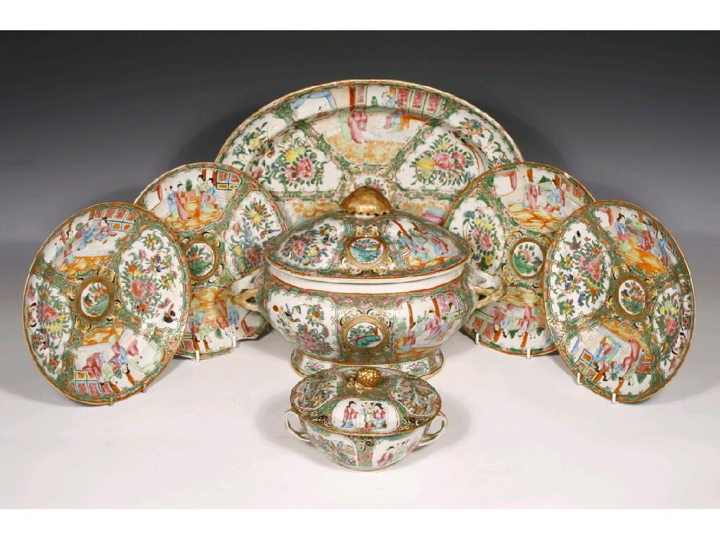 Appraisal: AN EXTENSIVE CANTON FAMILLE ROSE VERTE DINNER SERVICE comprising tureens