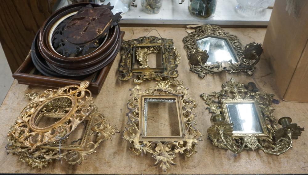 Appraisal: GROUP OF WOOD AND BRASS FRAMES AND TWO WALL SCONCESGroup