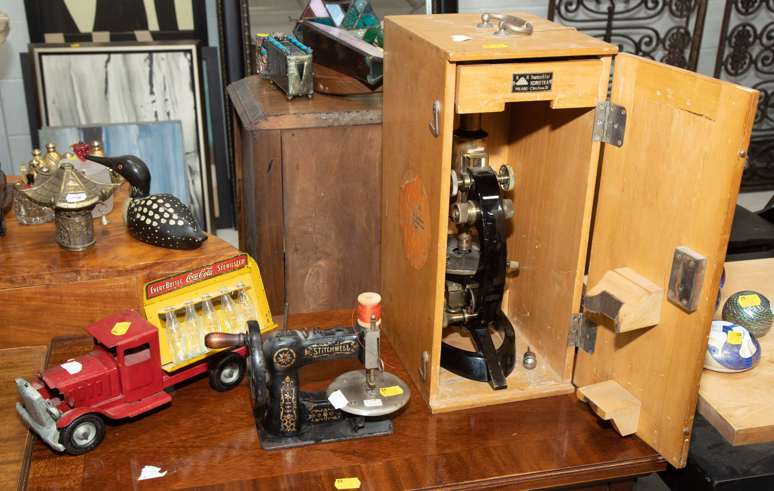 Appraisal: VINTAGE TOYS A MICROSCOPE Comprising a Silvertown Coca Cola delivery