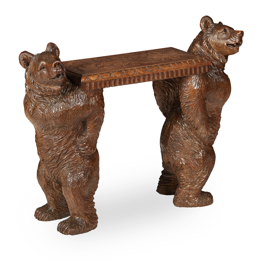 Appraisal: GOOD BLACK FOREST BEAR BENCH LATE TH CENTURY of small