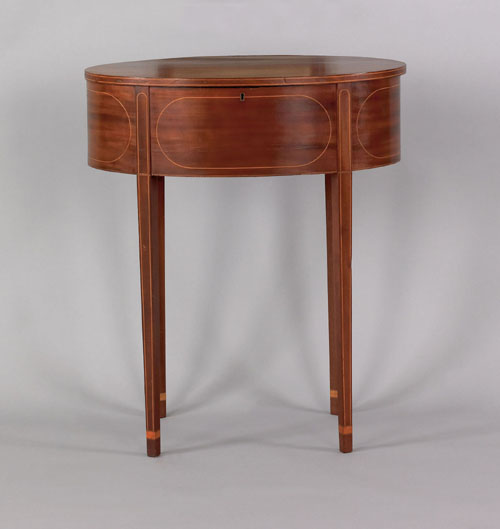 Appraisal: Maryland Hepplewhite mahogany oval work table ca with lift lid