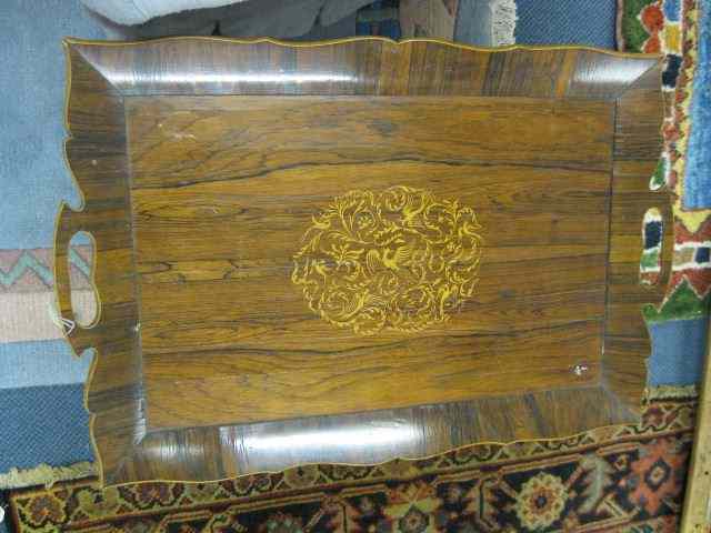 Appraisal: Rosewood Tea Table fancy inlay tray style top