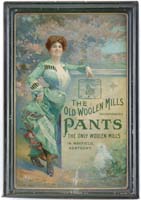 Appraisal: THE OLD WOOLEN MILLS TIN SIGN Self-framed sign with fashionably