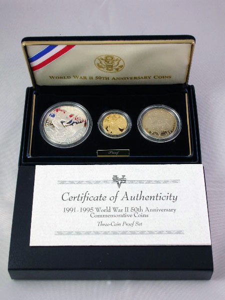 Appraisal: to World War II th Anniversary three coin proof set