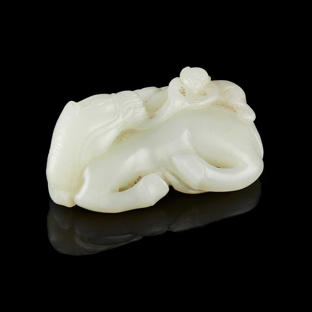 Appraisal: PALE CELADON JADE 'MONKEY ON HORSE' CARVING QING DYNASTY TH