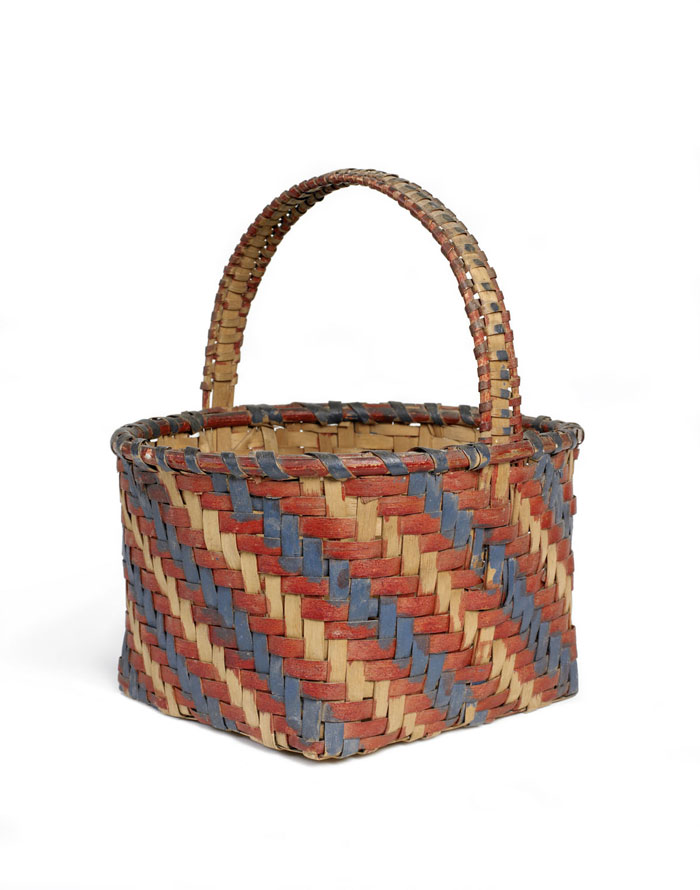 Appraisal: AMERICAN RED BLUE AND NATURAL SPLINT WOVEN BASKET WITH STATIONARY