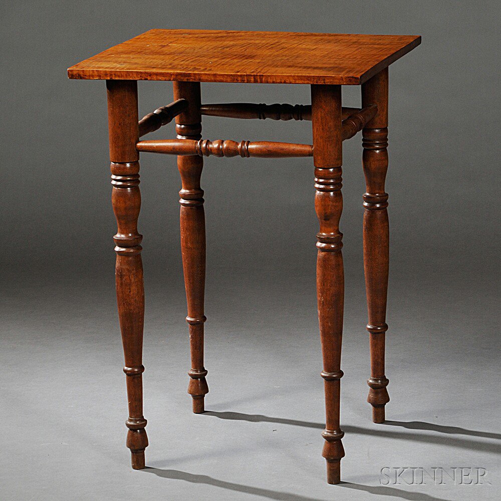 Appraisal: Country Turned Tiger Maple Side Table th th century the