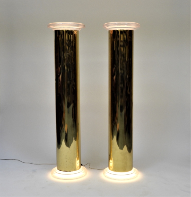 Appraisal: PR MCM BRASS LUCITE COLUMN FLOOR LAMPS United States' th