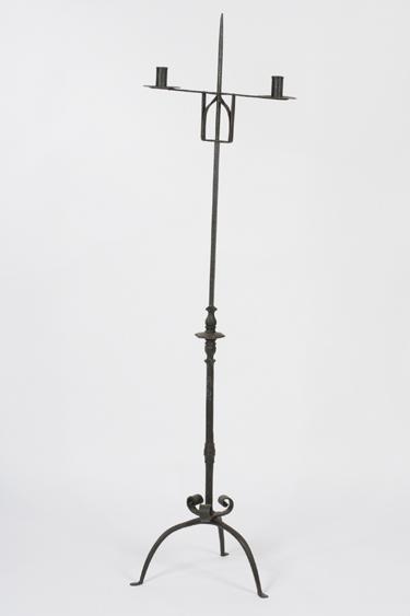 Appraisal: A TH CENTURY STYLE IRON TWO BRANCH CANDLE HOLDER the