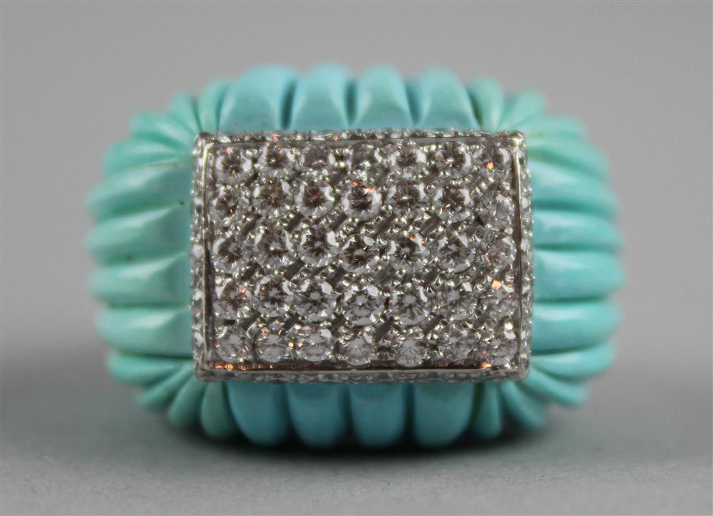 Appraisal: A TURQUOISE AND DIAMOND BOMBE COCKTAIL RING