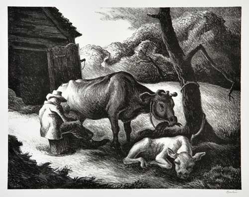 Appraisal: THOMAS HART BENTON White Calf Lithograph x mm x inches