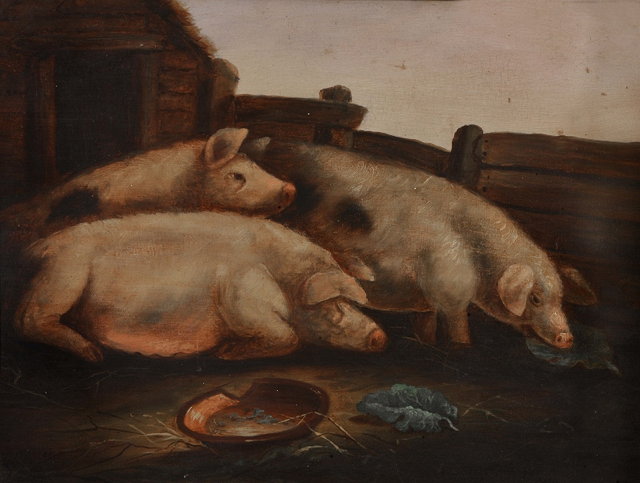 Appraisal: CIRCLE OF GEORGE MORLAND - Pigs in a sty oils