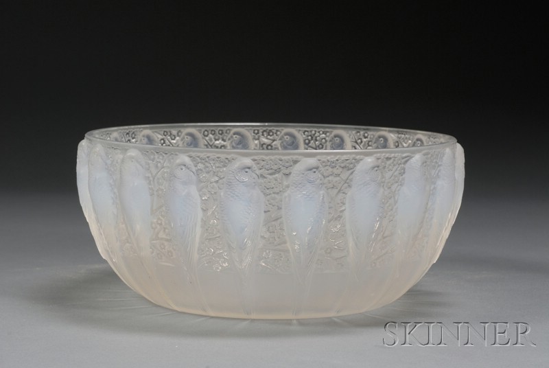 Appraisal: R Lalique Perruches Bowl Art glass France created Marcilhac no