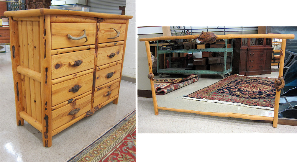 Appraisal: JUNIPER LOG CHEST OF DRAWERS AND MATCHING WALL MIRROR American