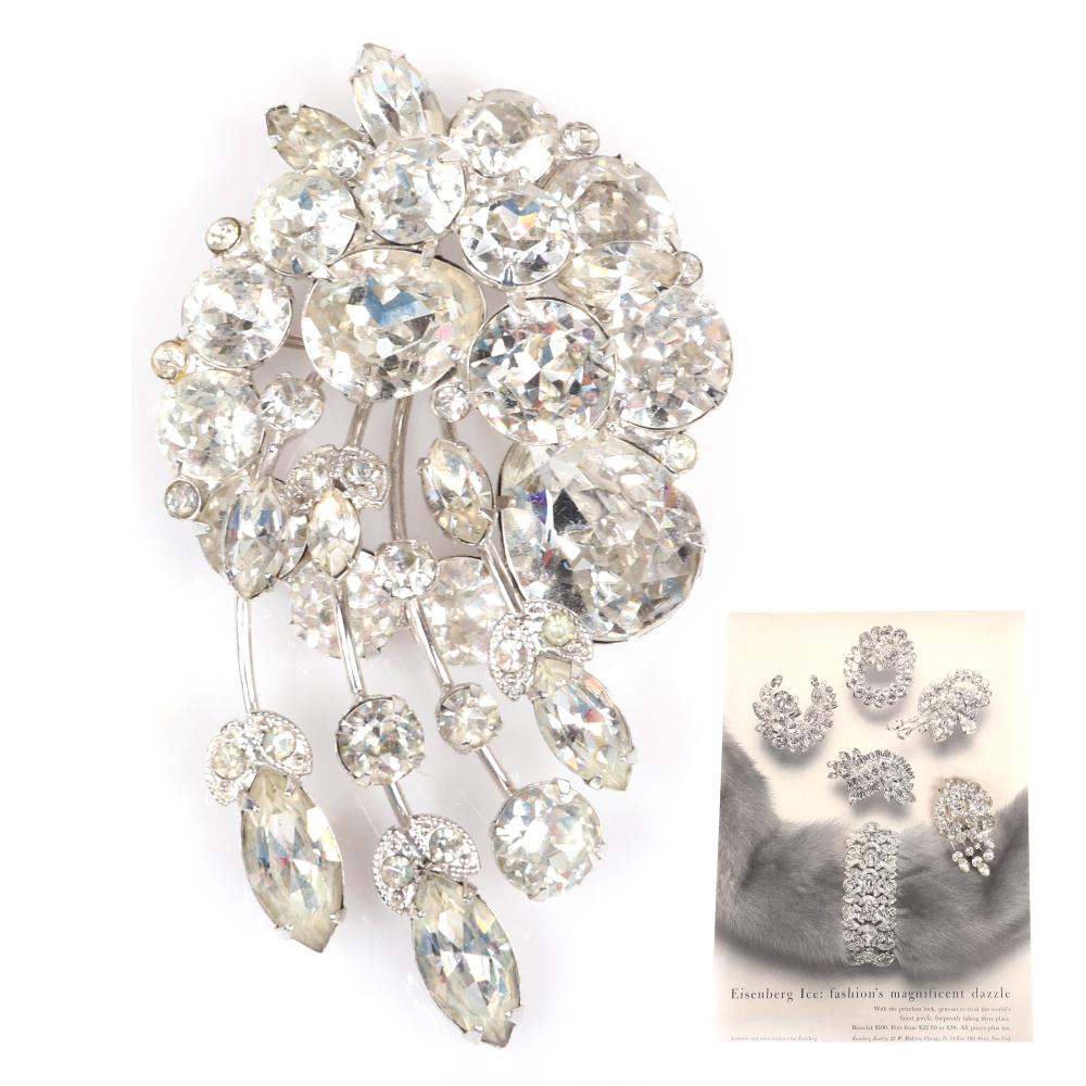 Appraisal: EISENBERG CASCADING FLORAL BROOCH IN RHODIUM WITH ROUND MARQUISE CRYSTALS