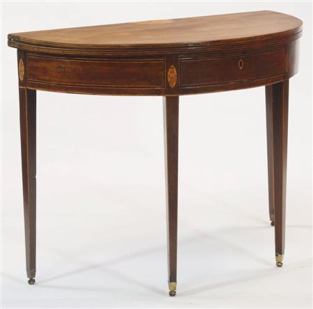 Appraisal: A th century mahogany demi-lune tea table the floral inlaid