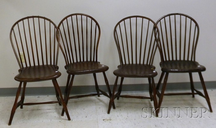 Appraisal: Assembled Set of Four Windsor Bow-back Bamboo-turned Side Chairs