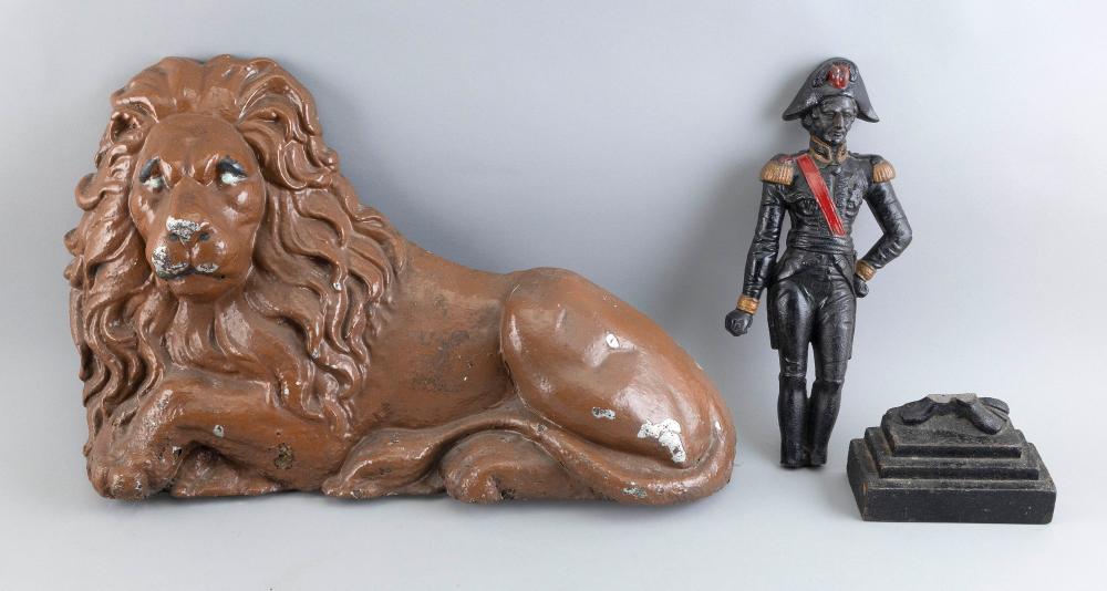 Appraisal: TWO ENGLISH CAST IRON ITEMS th Century A lion figure