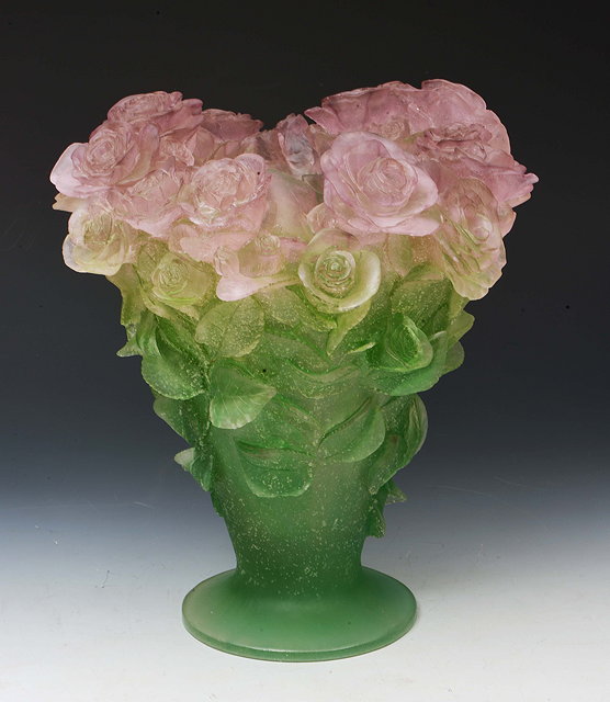 Appraisal: Daum of FranceA pate de verre 'Roses' vase in pink