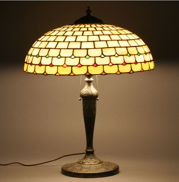 Appraisal: Chicago mosaic style vintage table lamp slag glass shade with