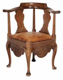 Appraisal: Rare American Walnut Queen Anne Corner Chair attributed to Virginia