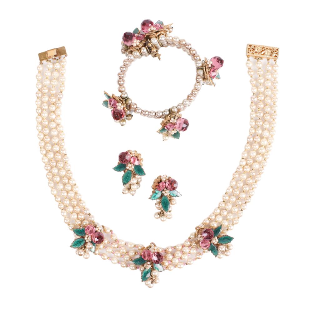 Appraisal: MIRIAM HASKELL PARURE MULTI STRAND FAUX PEARL CHOKER NECKLACE AND