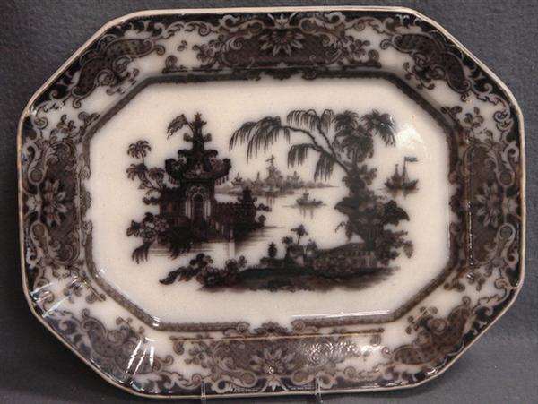 Appraisal: Staffordshire dark mulberry transfer platter Corean by Podmore Walker Co