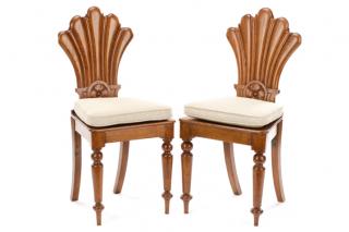 Appraisal: Pair Carved Oak Shell Back Hall Chairs Continental possibly Dutch