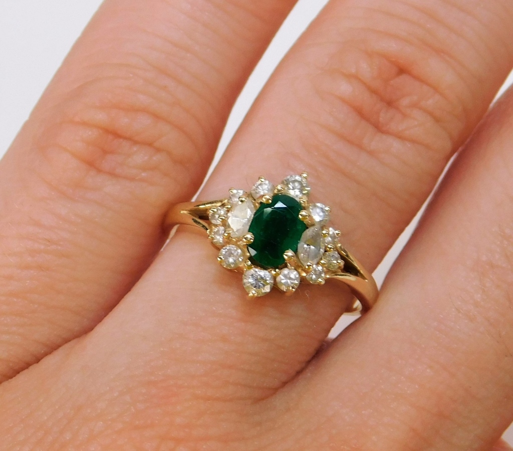 Appraisal: K GOLD EMERALD DIAMOND LADY'S COCKTAIL RING United States th