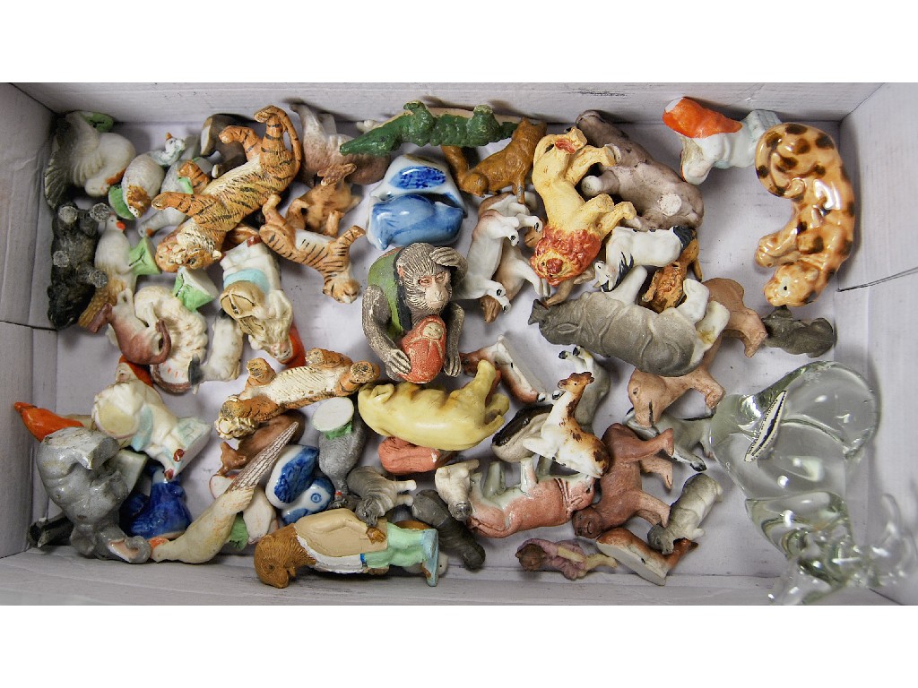 Appraisal: A box of miniature bisque and other ceramic animals etc