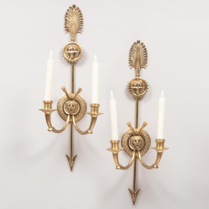 Appraisal: Pair of Empire Style Gilt-Bronze Sconces x x in Condition