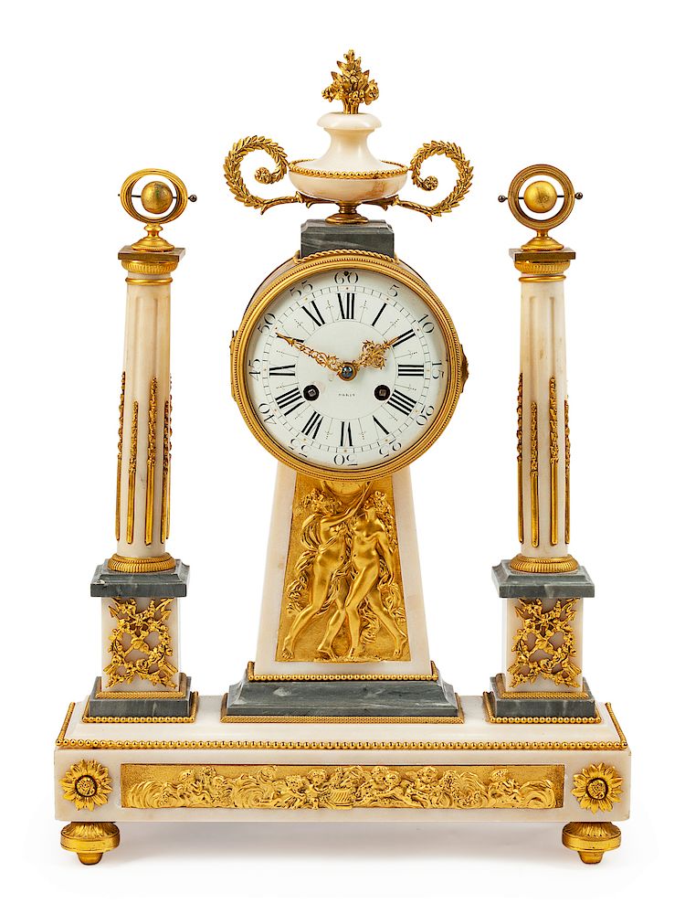 Appraisal: A French Neoclassical Gilt Bronze and Marble Mantel Clock A