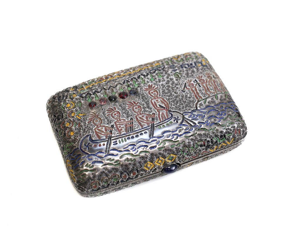 Appraisal: Rare Gorham Enameled Sterling Silver Box An experimental sterling silver