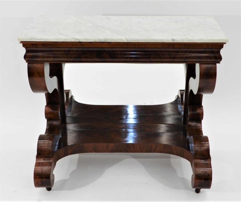 Appraisal: AMERICAN EMPIRE FLAME MAHOGANY VENEER PIER TABLE United States th