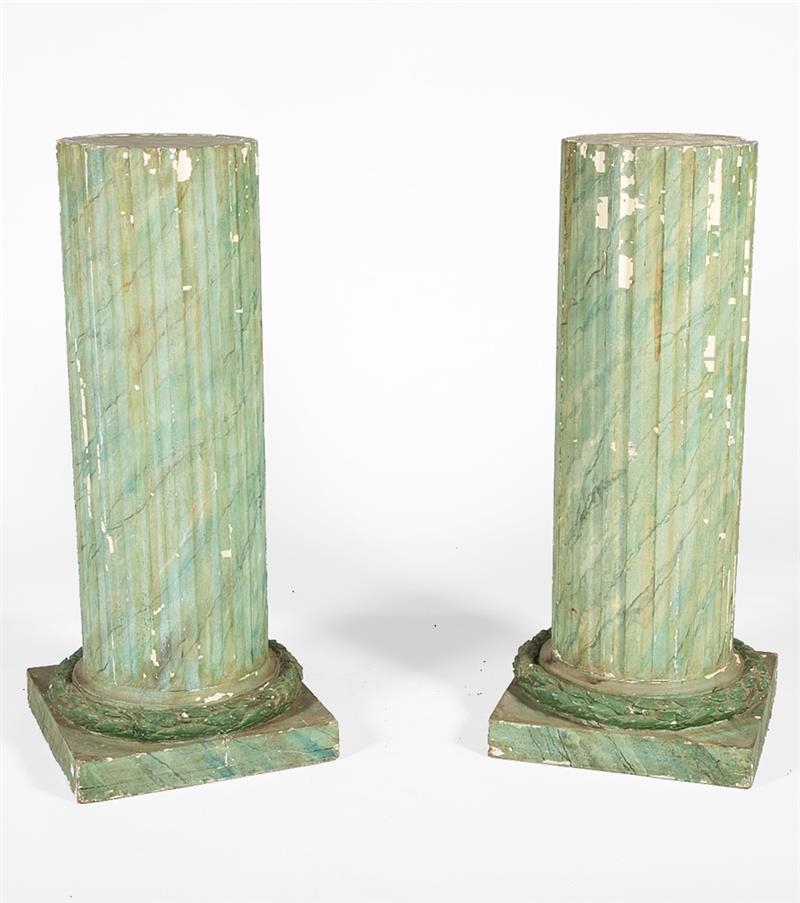 Appraisal: Pair of Green Painted Fluted Pedestals x x in in