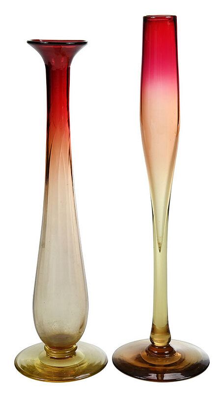 Appraisal: Two Libbey Amberina Tall Glass Bud Vases American th century