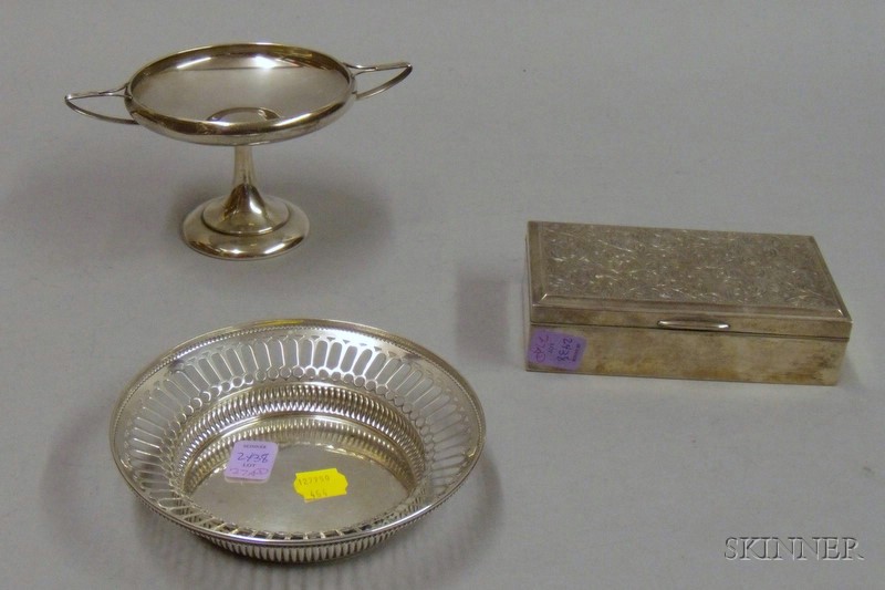 Appraisal: Three Sterling Items a reticulated bowl a box and a