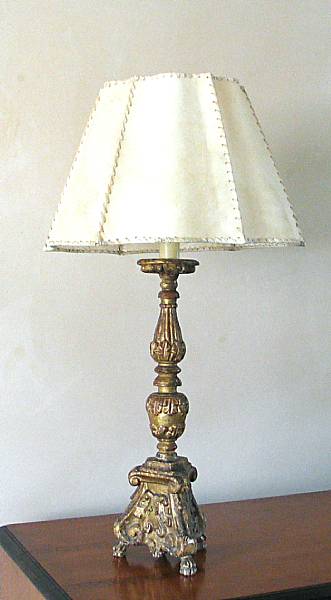 Appraisal: An Italian giltwood candle pricket th century The leaf caved