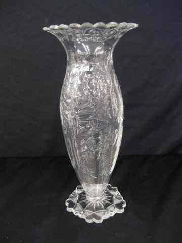 Appraisal: Cut Engraved Glass Vase rock crystal style deep floral ''