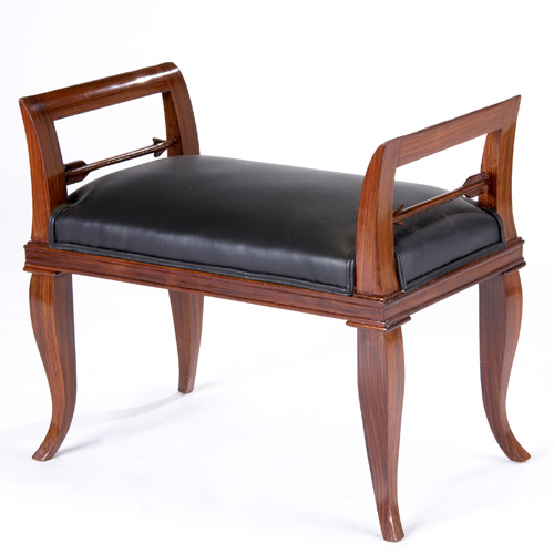 Appraisal: STYLE OF GIO PONTI Exotic wood veneer bench with black