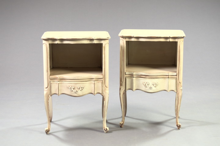 Appraisal: Pair of Louis XV-Style Polychromed Bedside Cupboards each with a