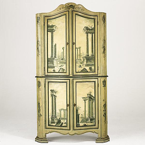 Appraisal: ITALIAN CABINETTwo-piece painted with architectural scenes th c x x