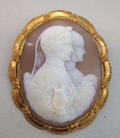 Appraisal: A gilt metal mounted oval shell cameo brooch carved as